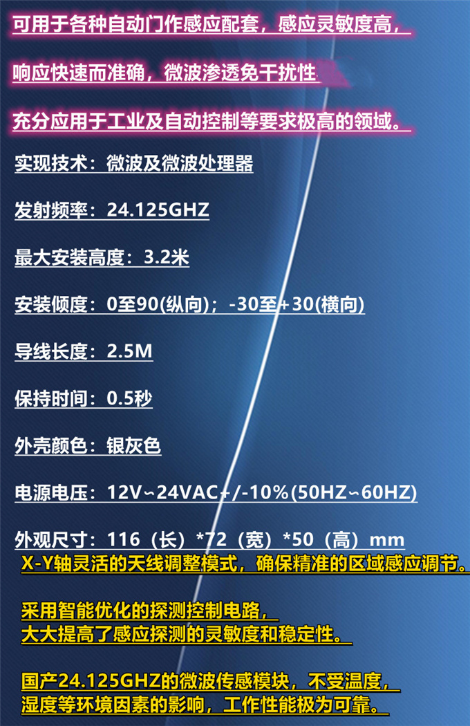 盖卓感应器 微波传感器 商用自动门204T感应探头