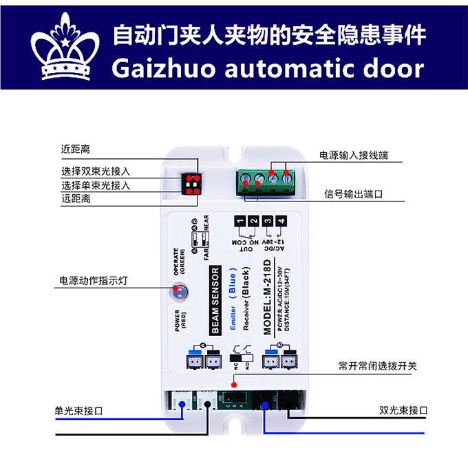 盖卓防夹安全光线红外对射自动门单双束218D